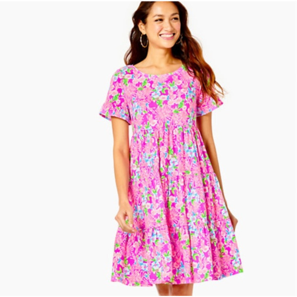 Lilly Pulitzer Jodee Swing Dress XXS NWOT Amythest Moms the Word Floral Tiered - Picture 4 of 10